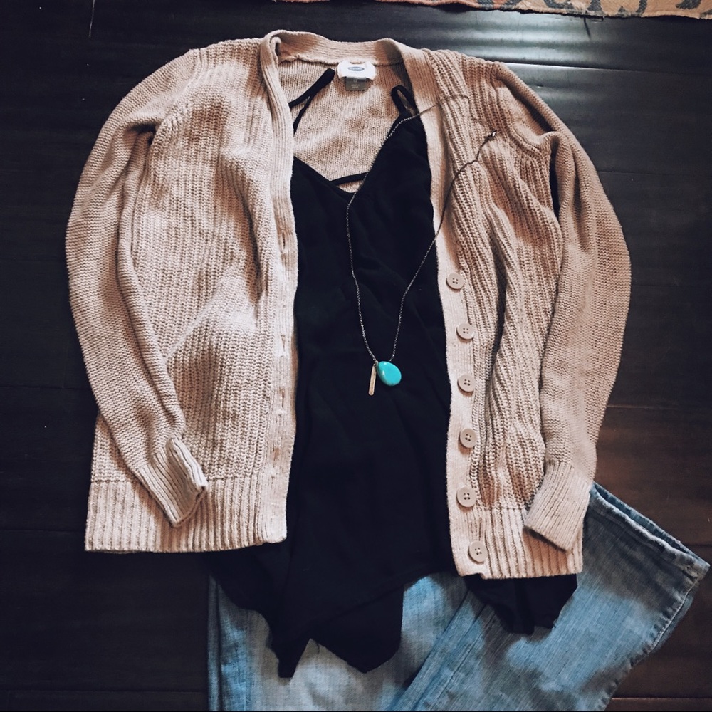 Oatmeal colored knit cardigan